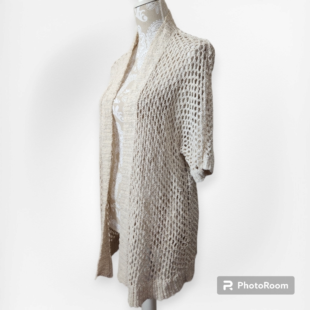 Chico's Cream With Shimmer Open Knit Cardigan size Large